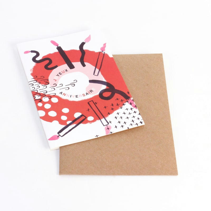 gâteau et bougies - Carte postale double avec enveloppe en papier recyclé