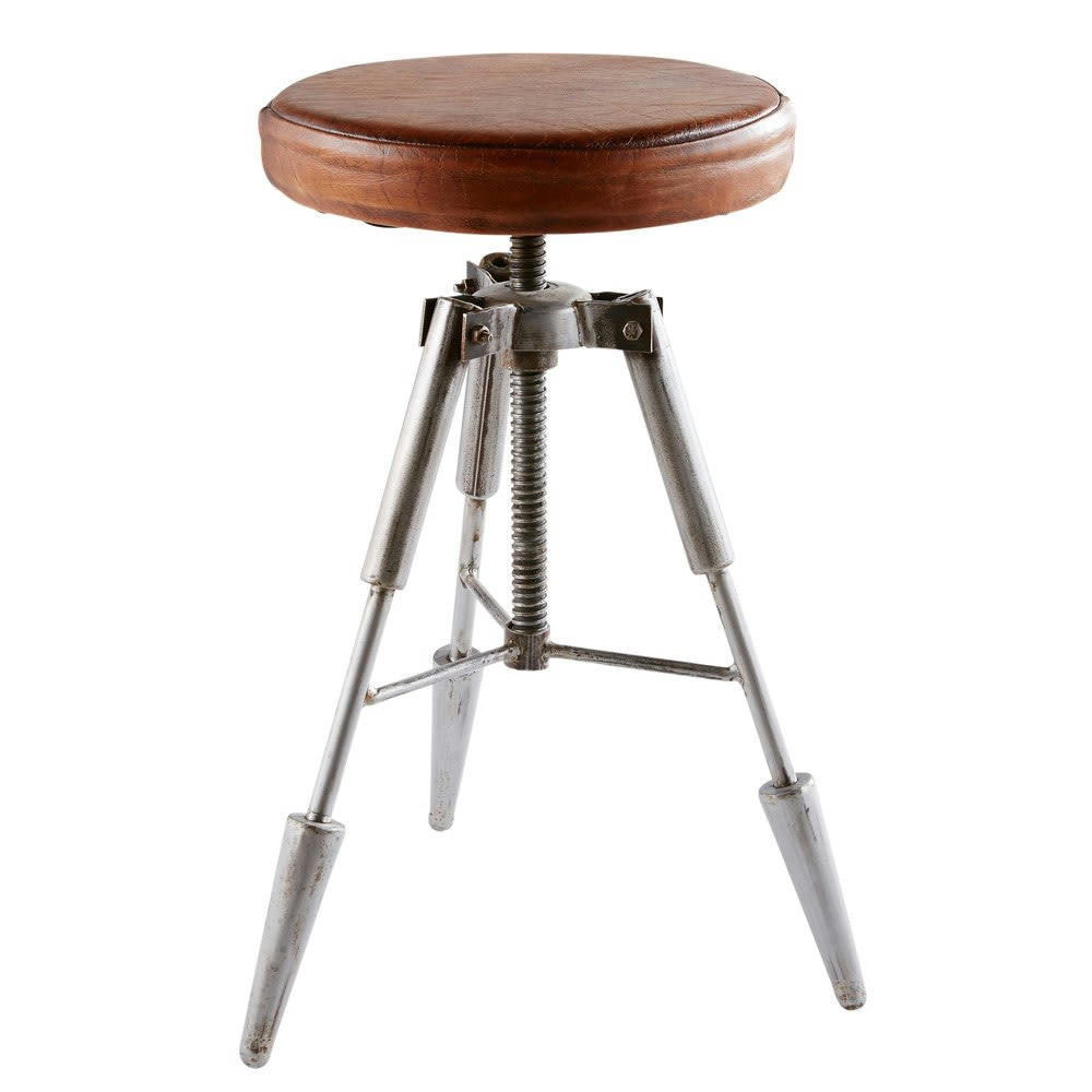 Bradley - Tabouret en cuir et métal