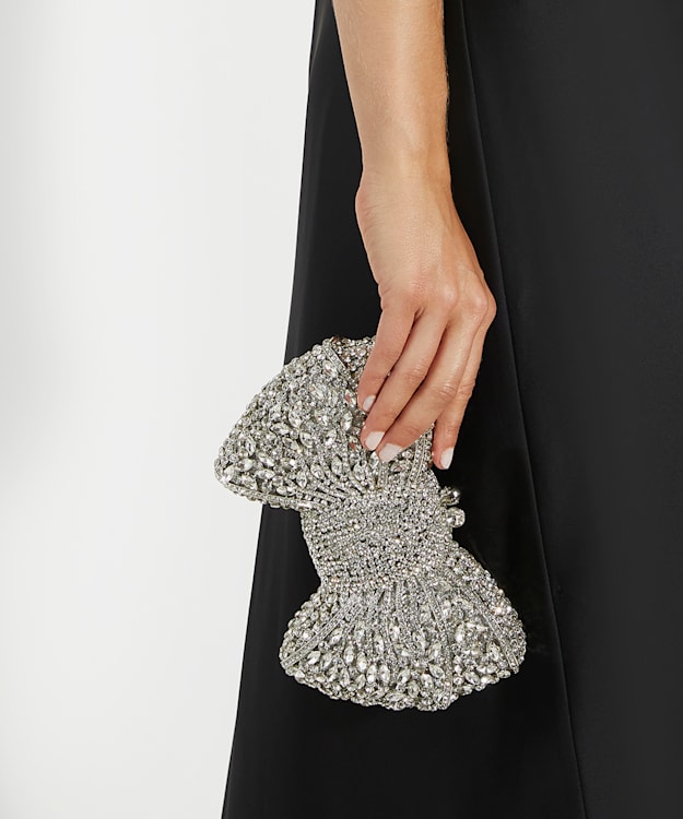 Enchant Silver - Embellished Bow Clutch Bag