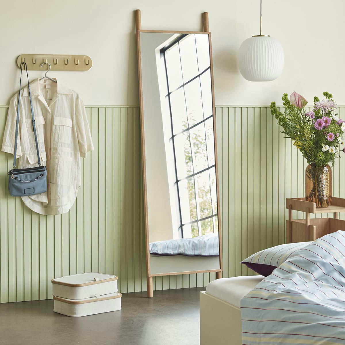 ECRU - Boîte de rangement avec couvercle en toile et bambou beige (x2)