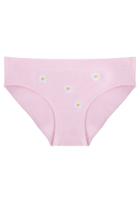 Older Girls Pink Daisy Embroidered Briefs