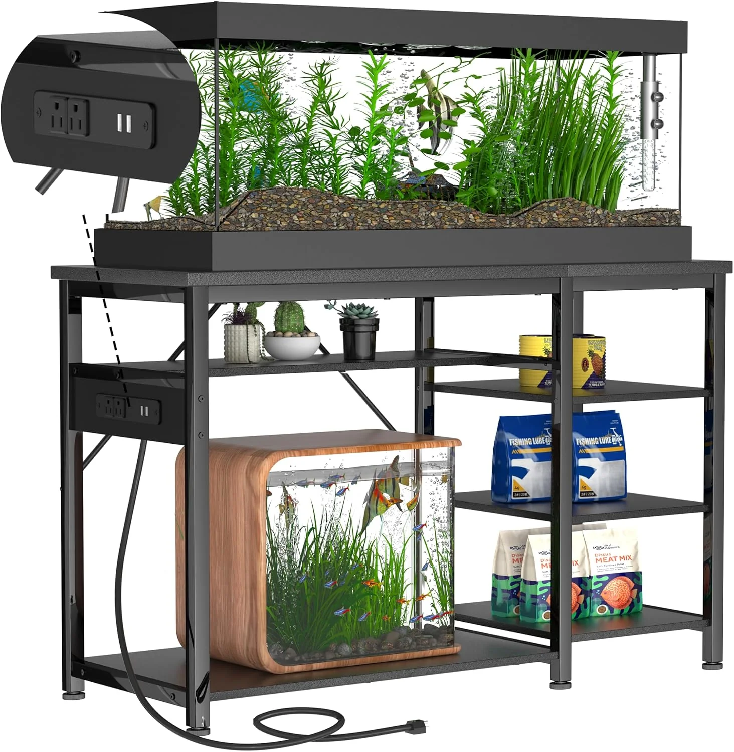 Heavy Duty 55-75 Gallon Aquarium Stand with Outlets  Cabinet, 1200LBS Metal Frame(55-75 Gallon)