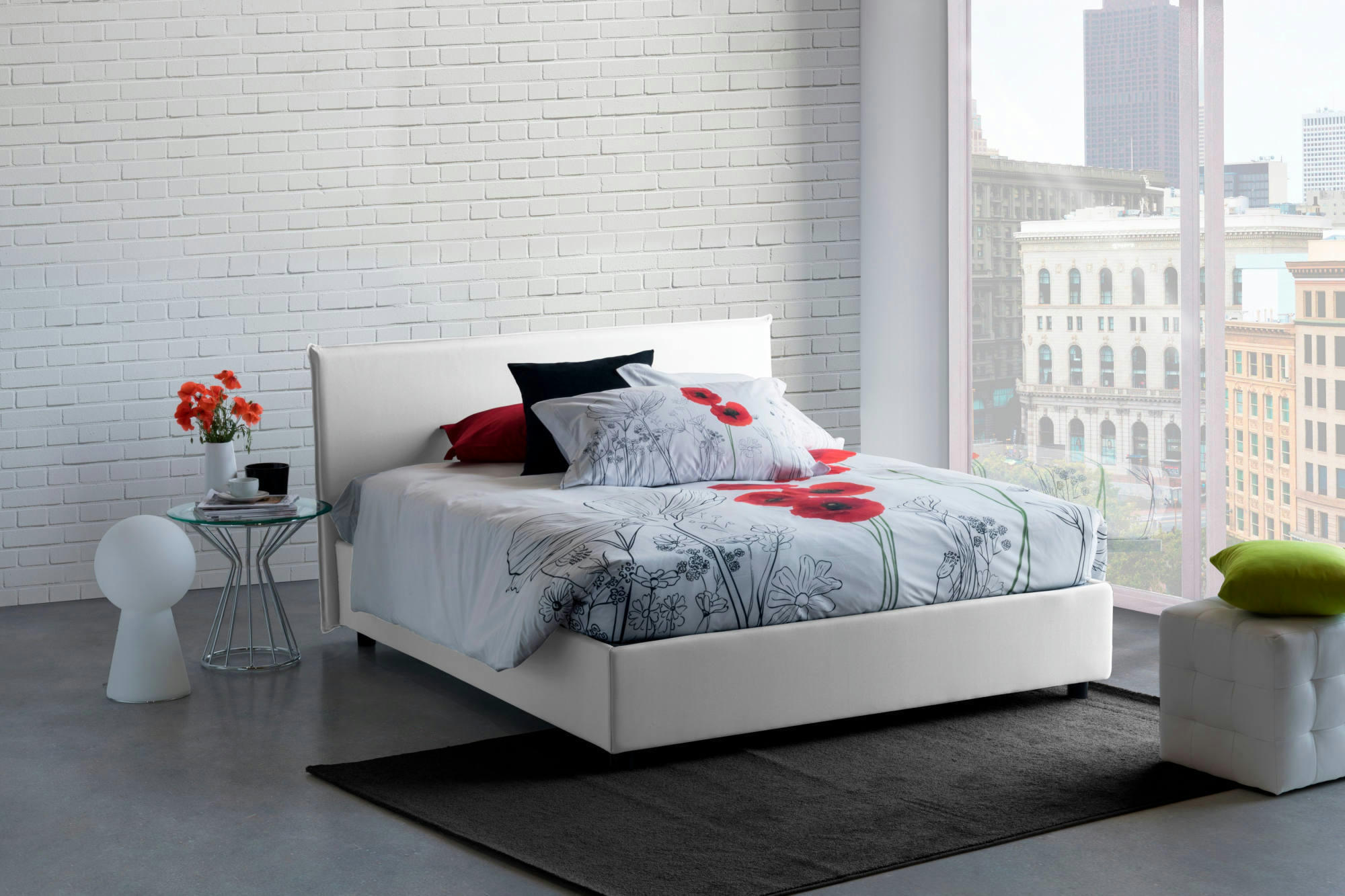 BERNADETTE - Lit coffre 140x200 cm en tissu blanc