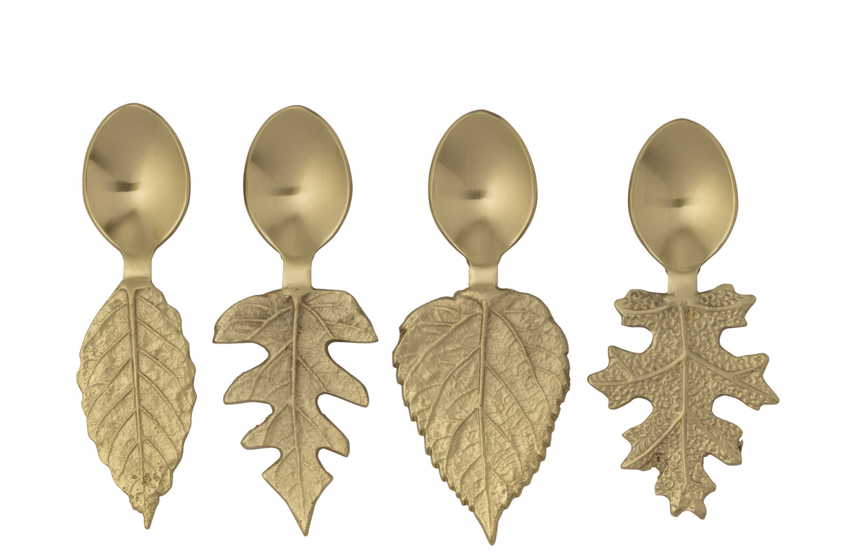 J-Line lepel Blad - roestvrij staal - goud - doos van 4