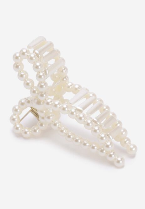 Womens Cream Pearl Bow Hair Clip