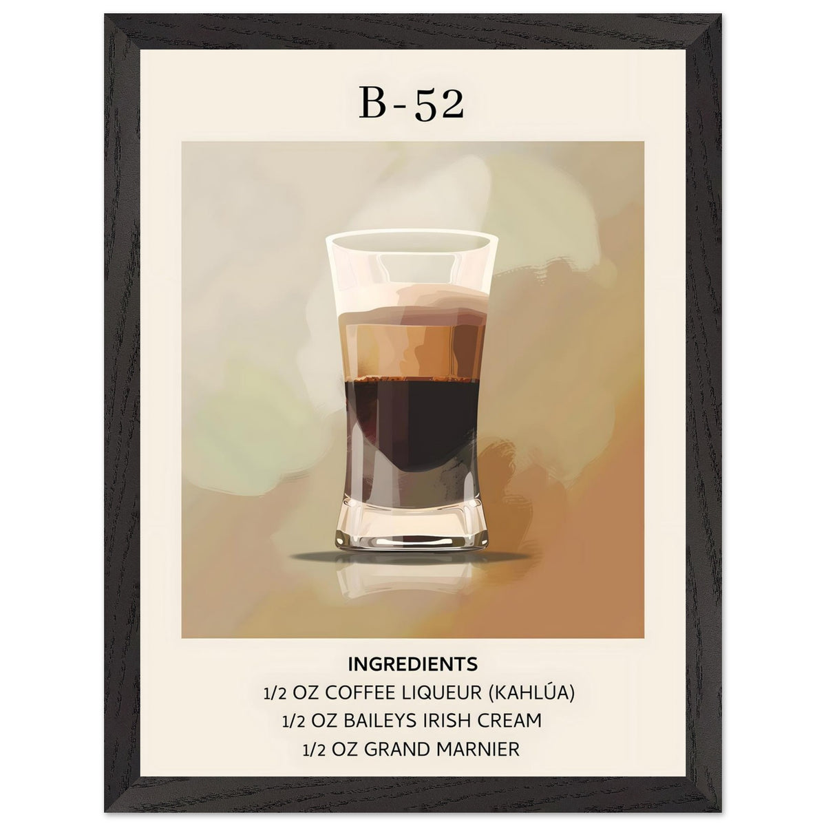 Artfulprints Poster met Lijst B-52 cocktail - Ingrediënten  - 30x40 cm - Bruin