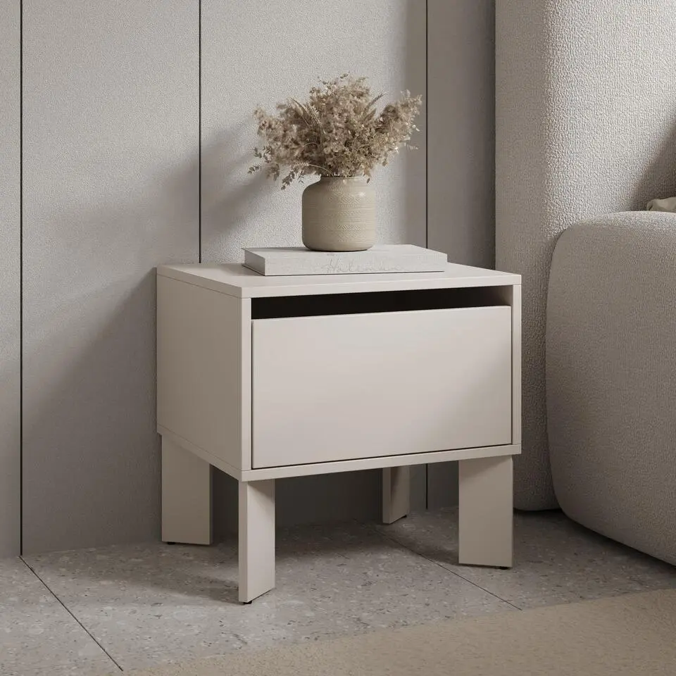 Meubella - Tivaro - Nachtkastje - Beige - 48x41x48 cm