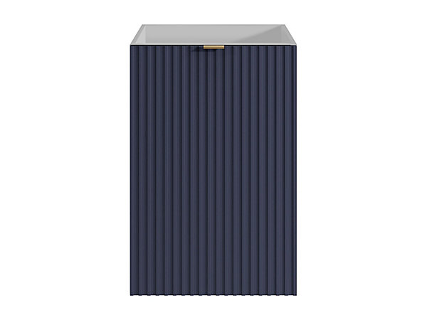 Meuble pour lave main strié caisson blanc et porte réversible bleue - H60 x L40 x P22 - VAHIRA