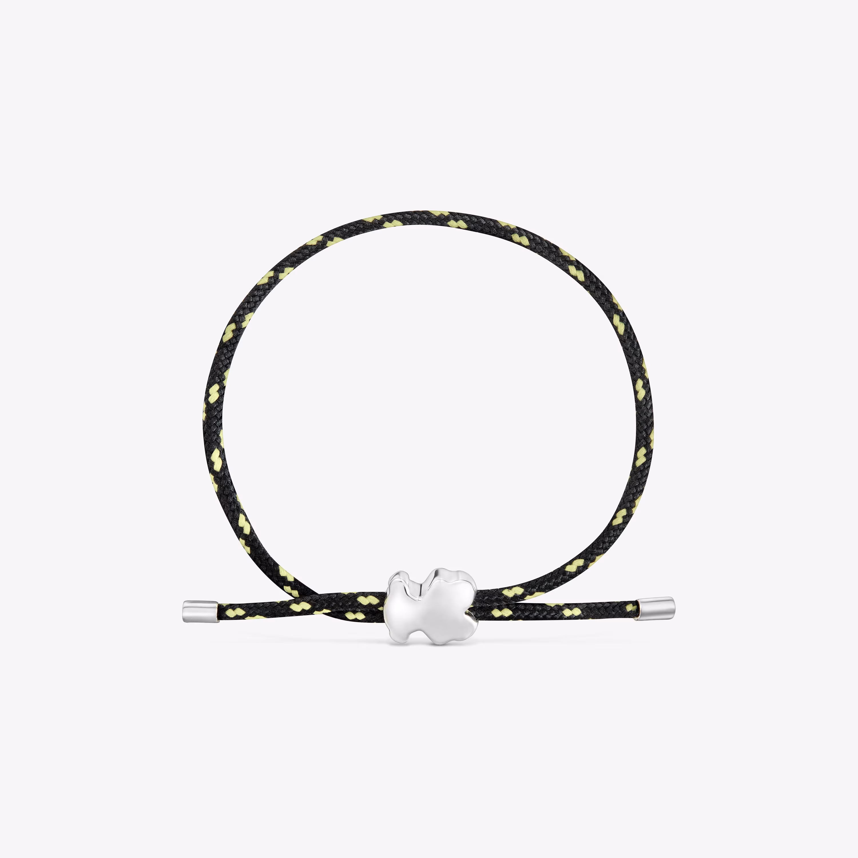 Pulsera oso de plata y nylon negro Bold Motif