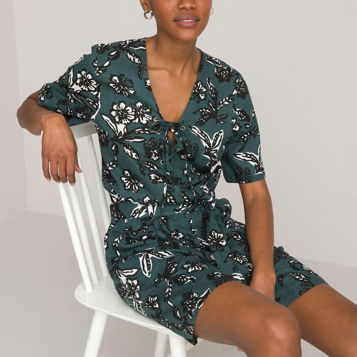 Combi-short imprimé fleurs, avec ceinture
