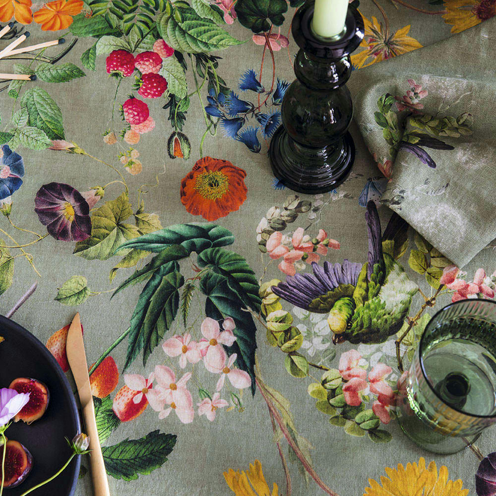 BOUQUET DU SOLEIL SAUGE - Nappe  métis lin & coton vert 155x225