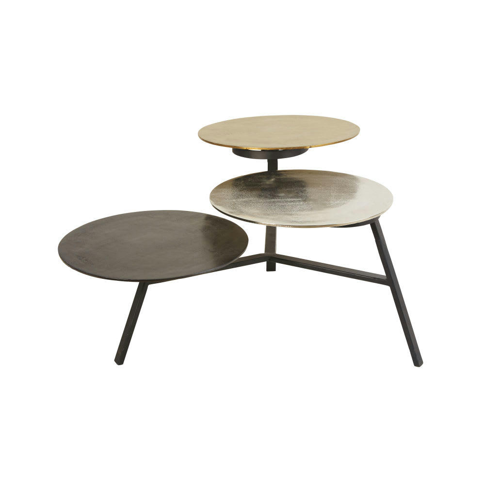 TIBET - Bout de canapé 3 plateaux amovibles en métal