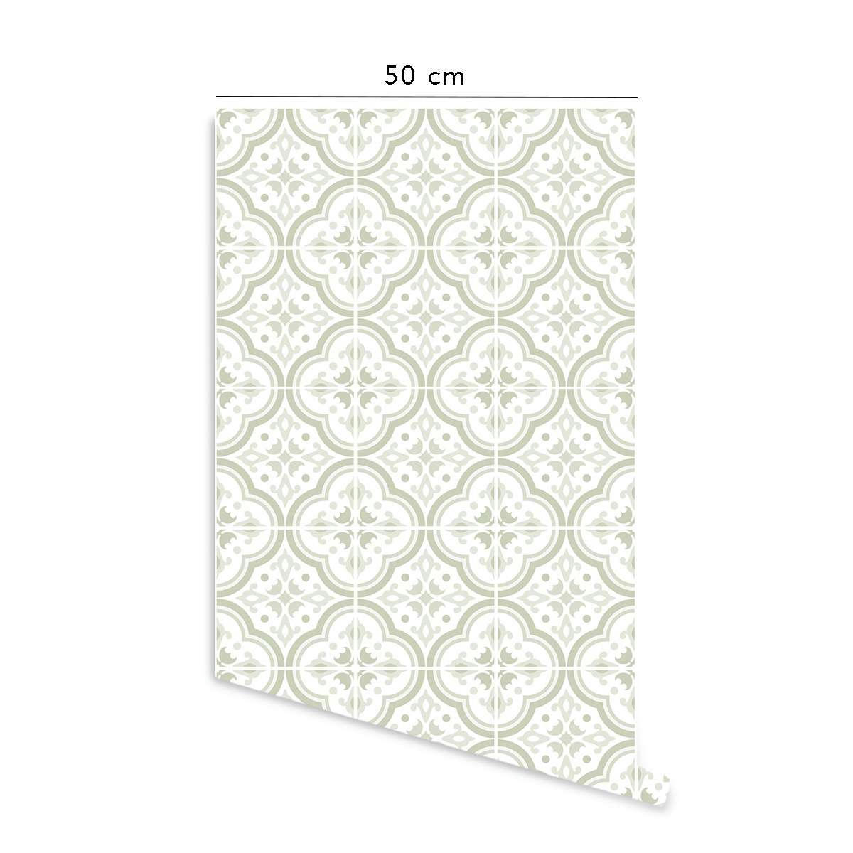 LISBONA - Papier peint vinyle adhésif carreaux vert 50x300 cm