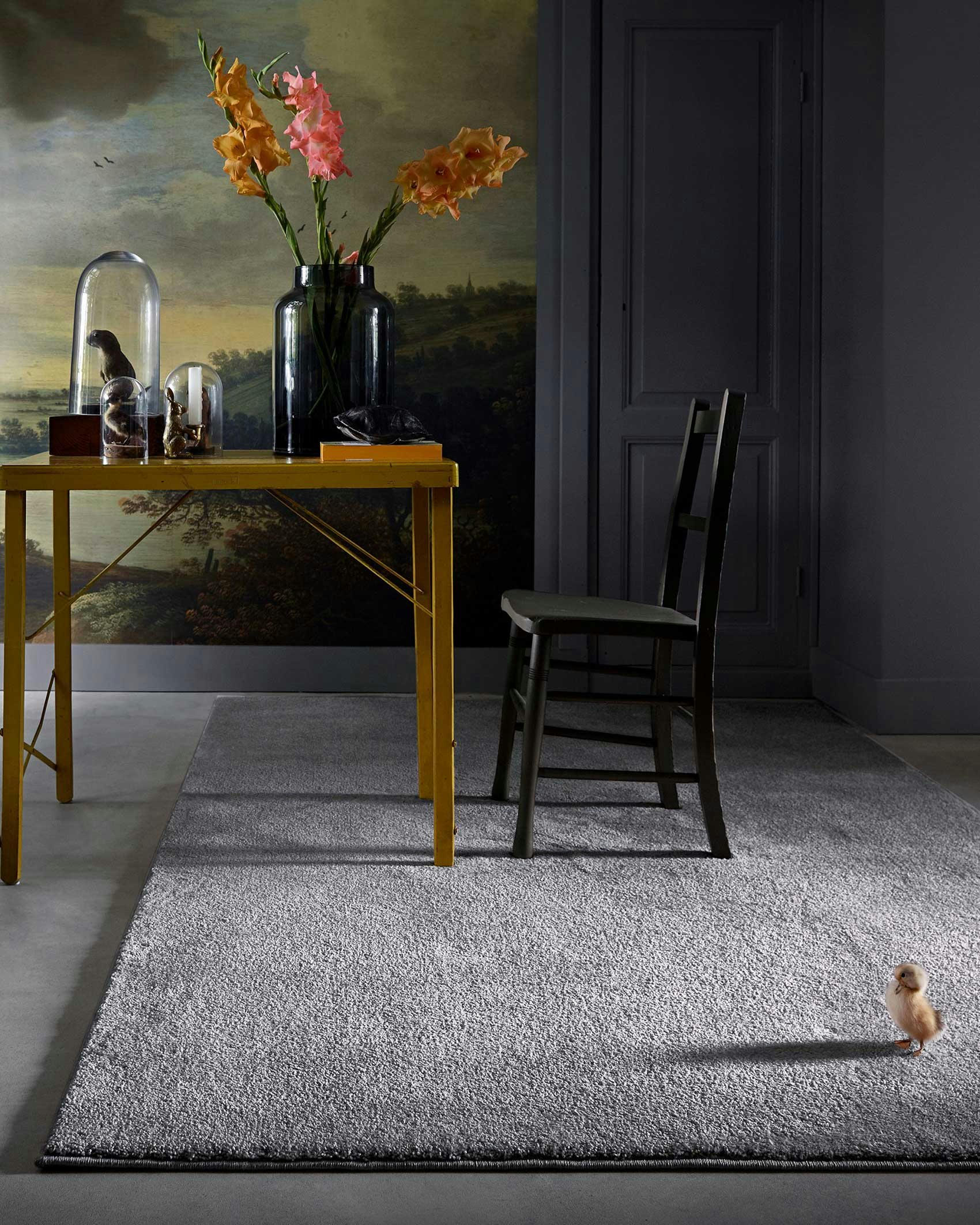 VENICE - Tapis tissé velours ras gris uni 120x170