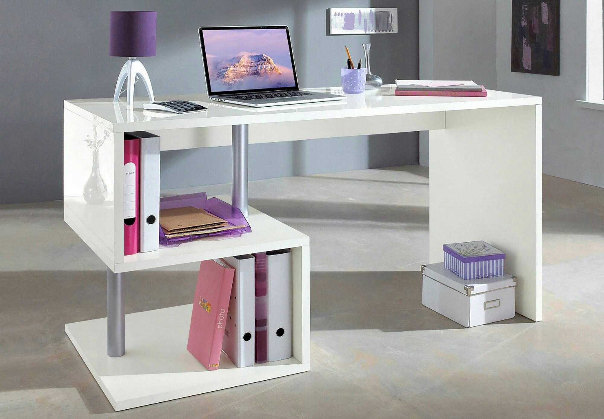 DMORISC - Bureau effet bois blanc brillant 140x60h78 cm