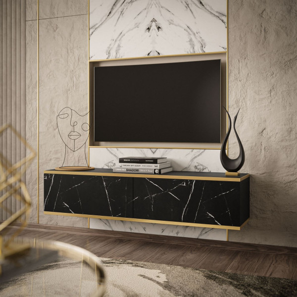Szafka RTV OXFORD 135 cm marmur black royal podwieszana