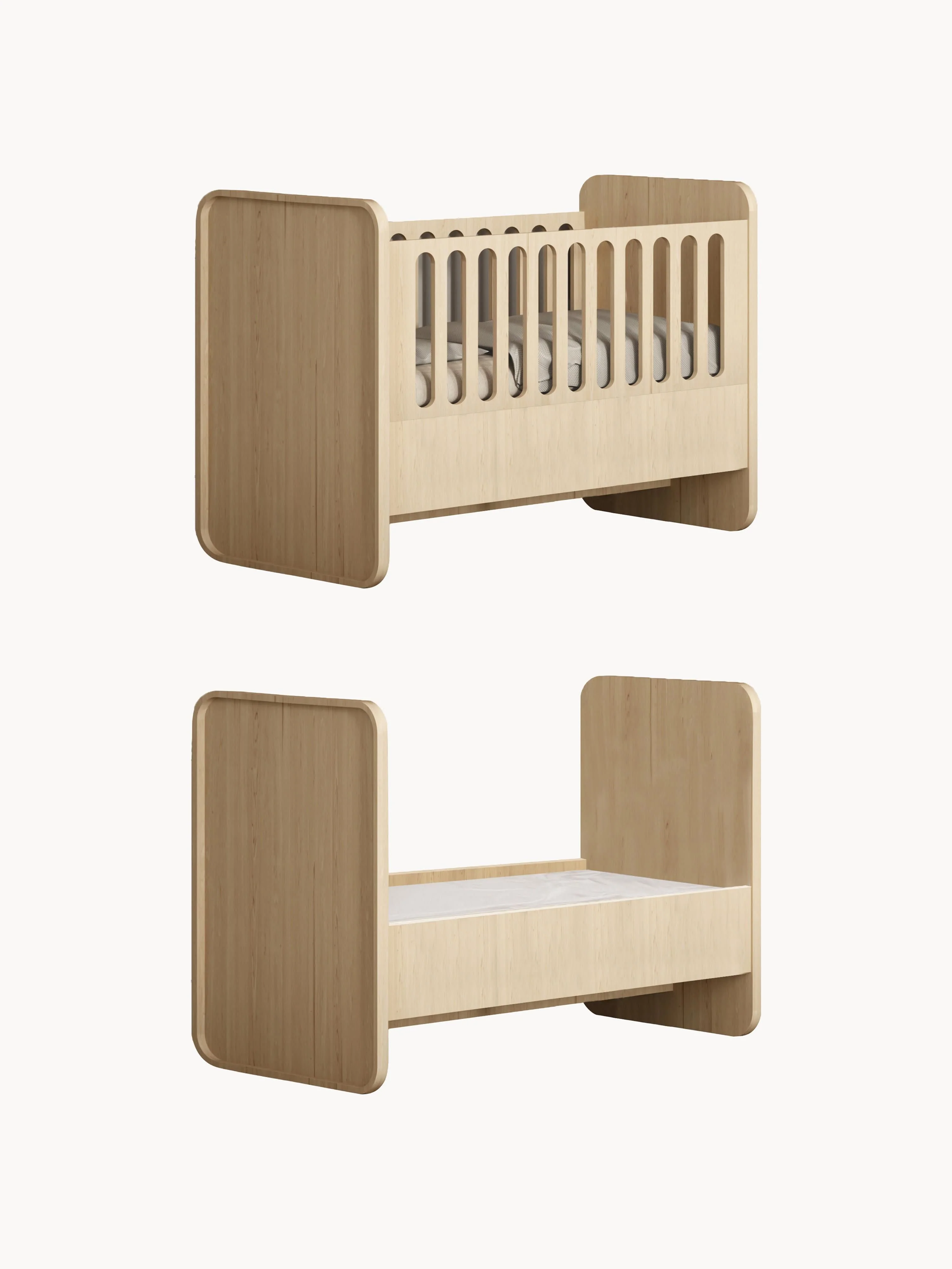 Babybett mit Erweiterung zum Kinderbett, 70 x 120/160 cm