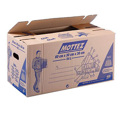 Carton de déménagement avec poignées 20 kg Mottez H. 30 x L. 60 x l. 30 cm, capacité 54 L vendu par 20 pièces