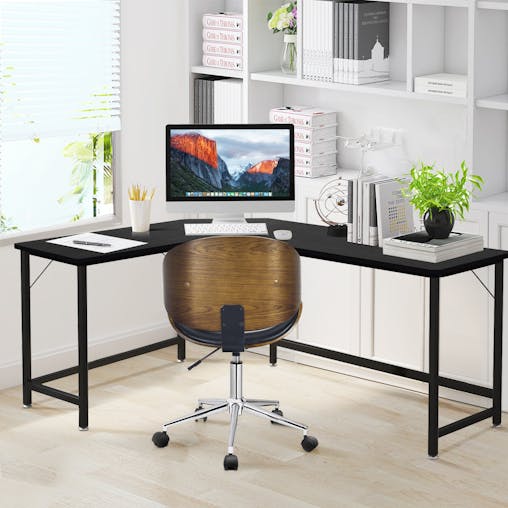 NNECW L-Shaped Corner Computer Desk with CPU Stand for Home and Office-Black