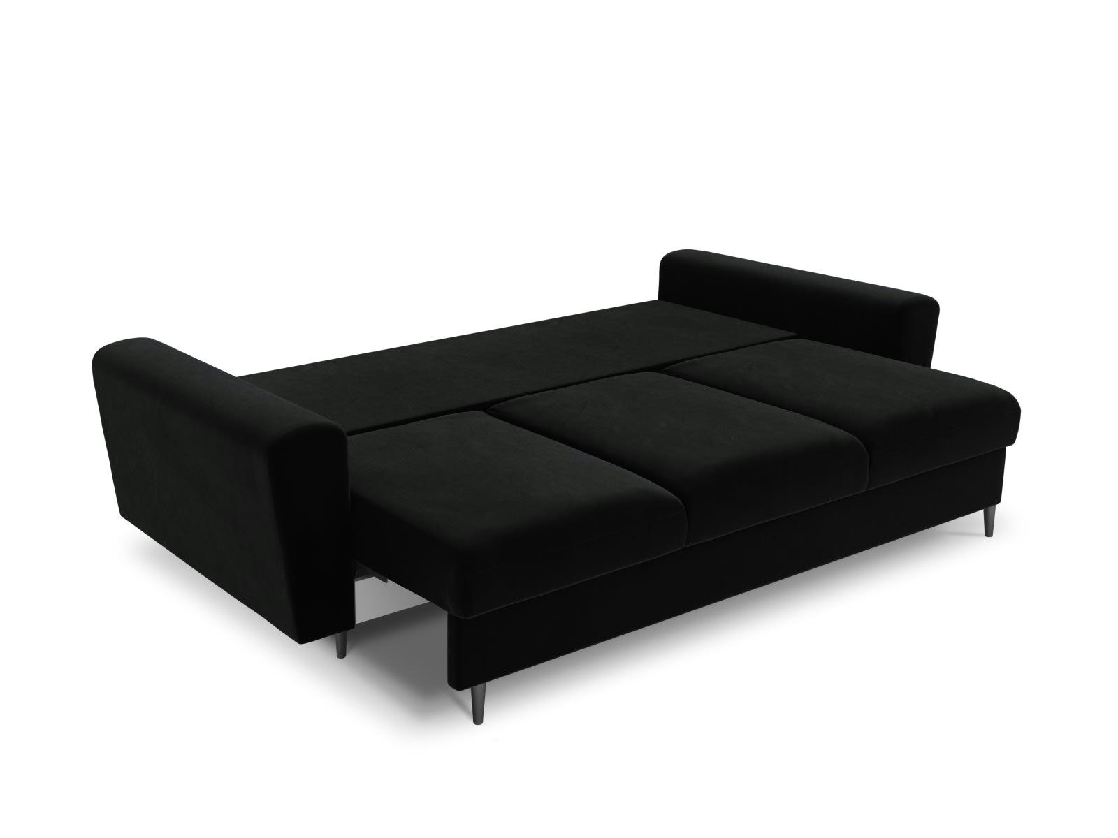 MOGHAN - Canapé convertible 3 places en tissu velours noir