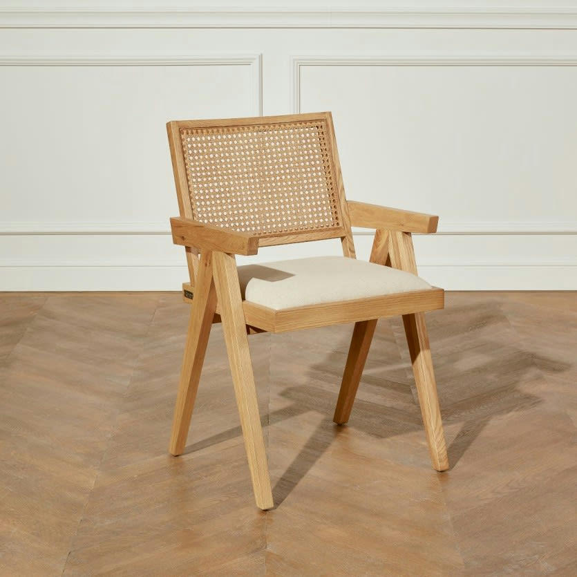 CAPORAL - Fauteuil en cannage et lin naturel