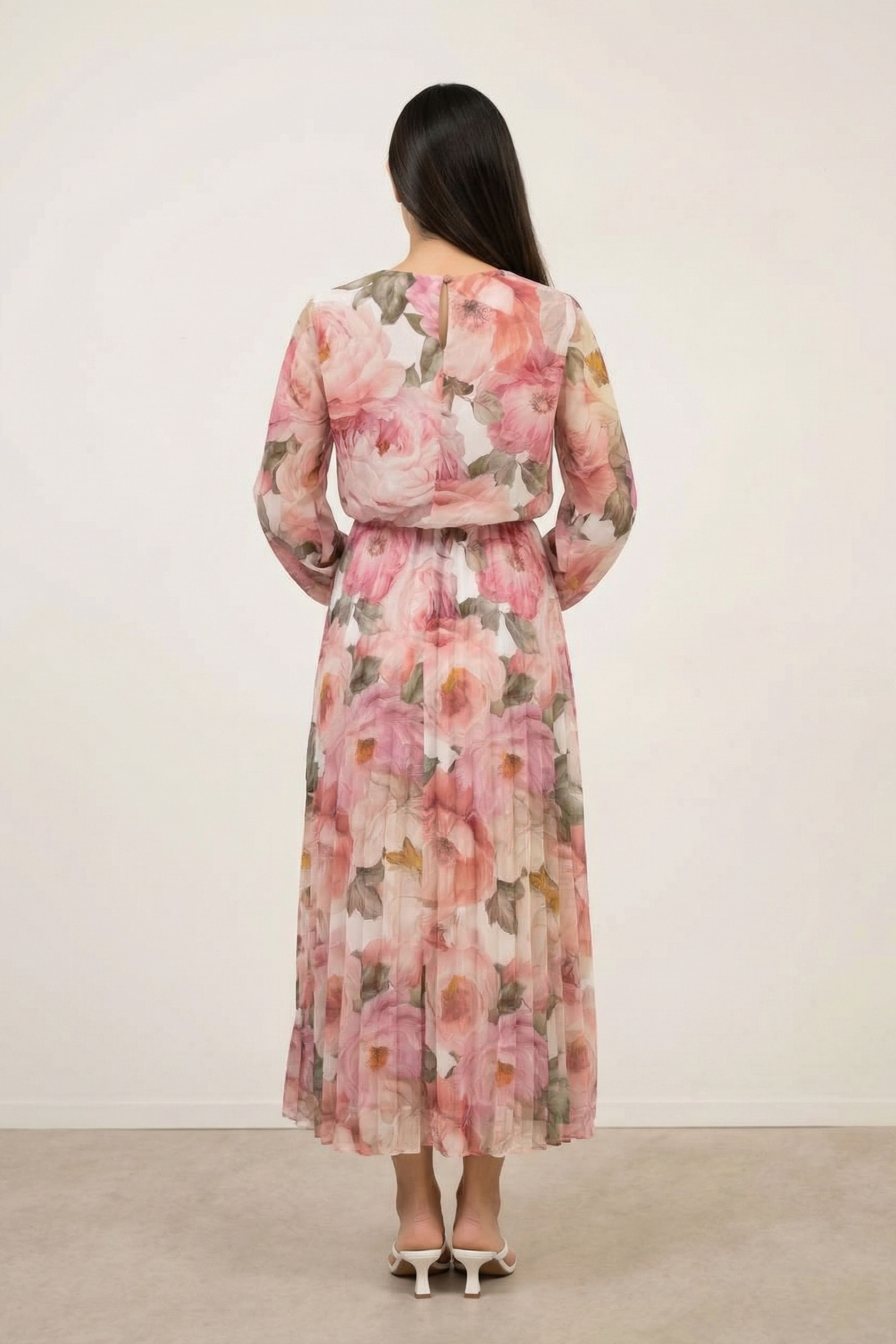 Blue Vanilla Pink Pleated Floral Dress