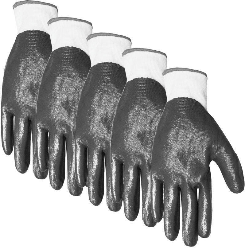 Certified Midwest Nitrile Coated Palm Men's Gardening Gloves, Large, Black/White, 5-pk