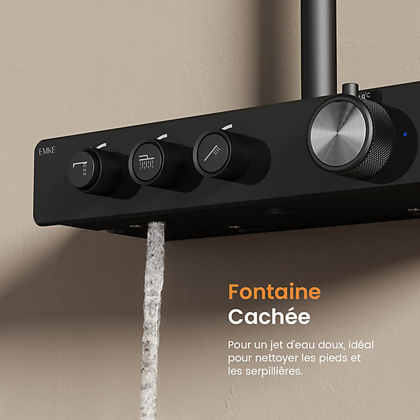 EMKE Colonne de douche Thermostat Noir - Effet pluie 26 cm, Douchette 3 jets, Régulation innovante du débit, Système de douche