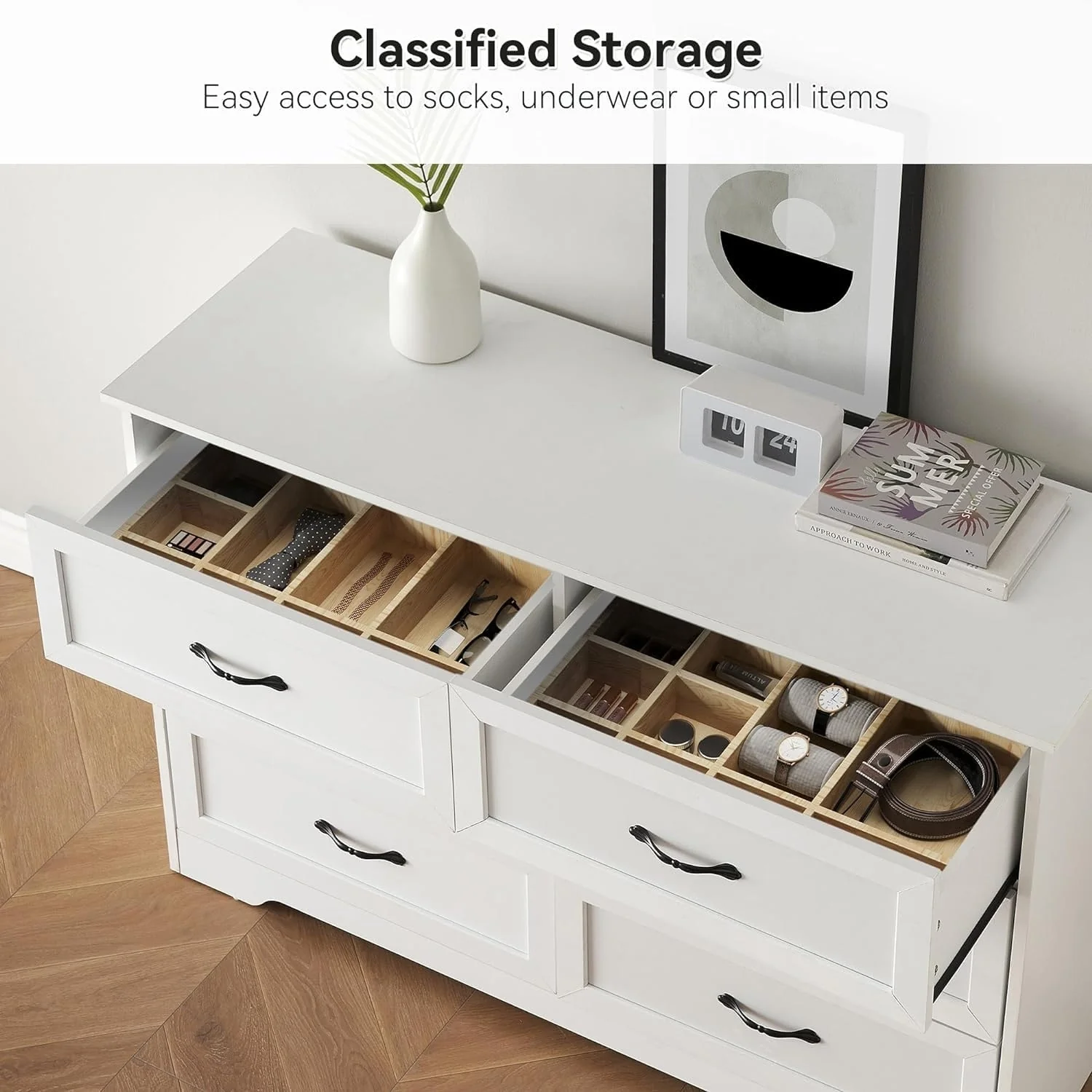 White 6 Drawer Dresser Closet Storage Tower Organizer Unit for Bedroom