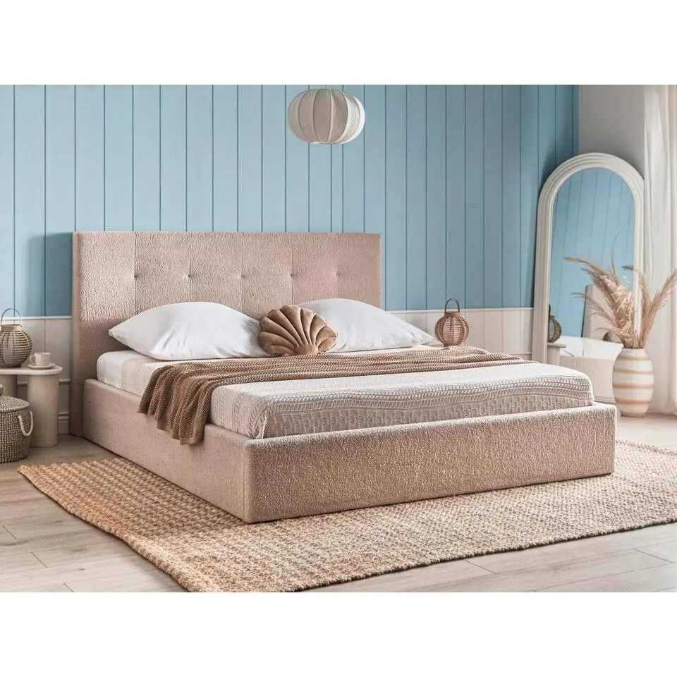 LORIENT - Bed met opbergruimte - Beige - 180 x 200 cm - Boucl&eacute;