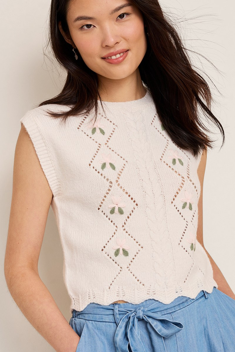 Angie Floral Cable Knit Sweater Tank