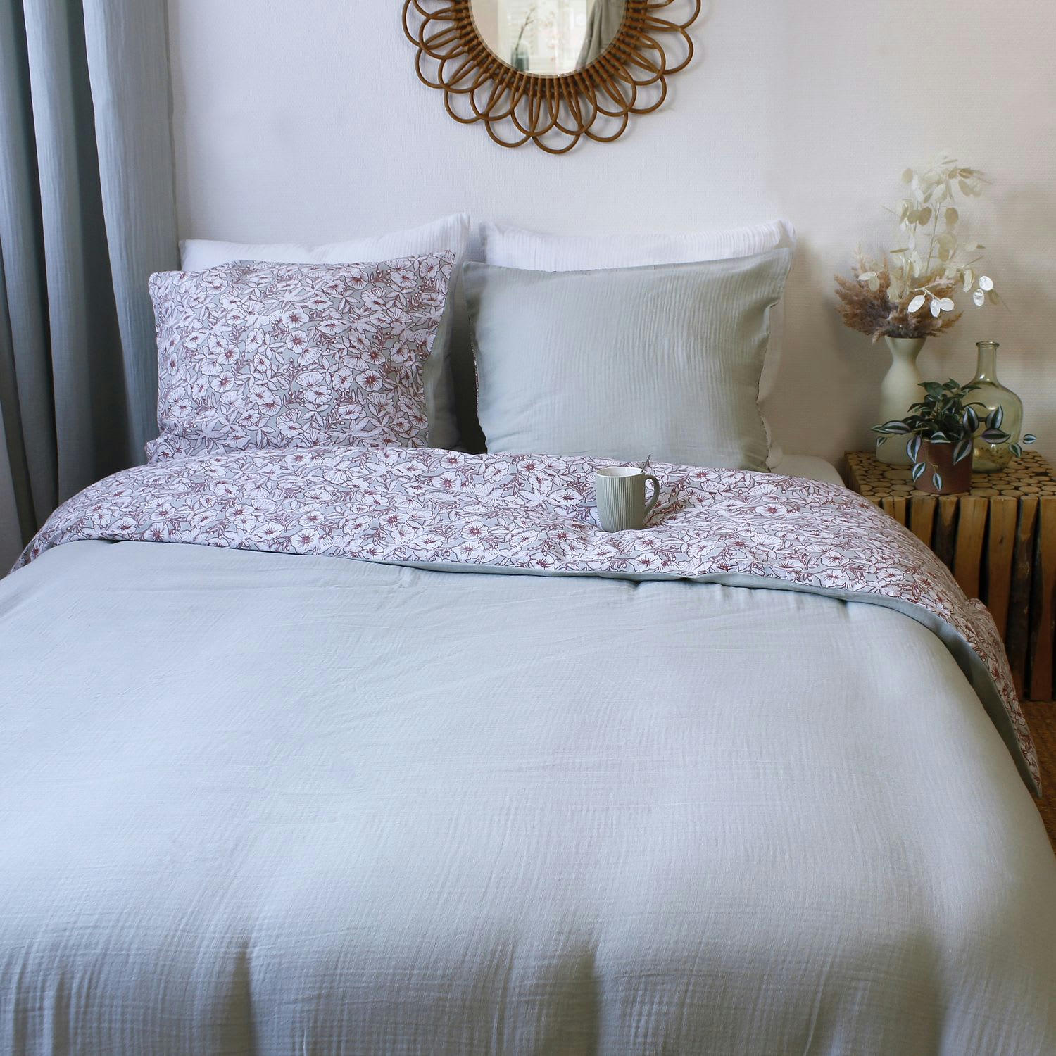 COTTAGE - Parure de lit 100 % coton gris 240 x 220 cm