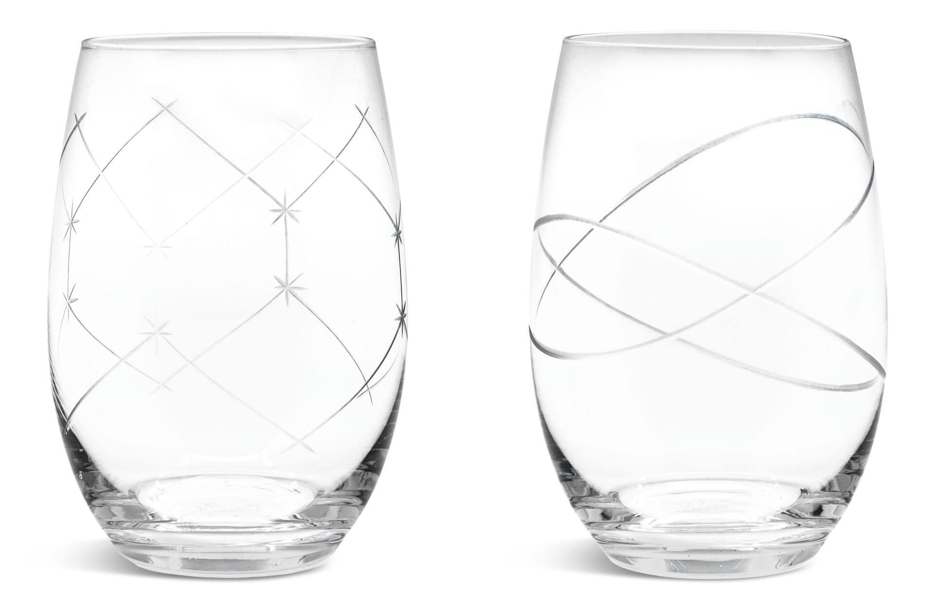 Decorative Etched Stemless Christmas Wine Glass, 4-pc