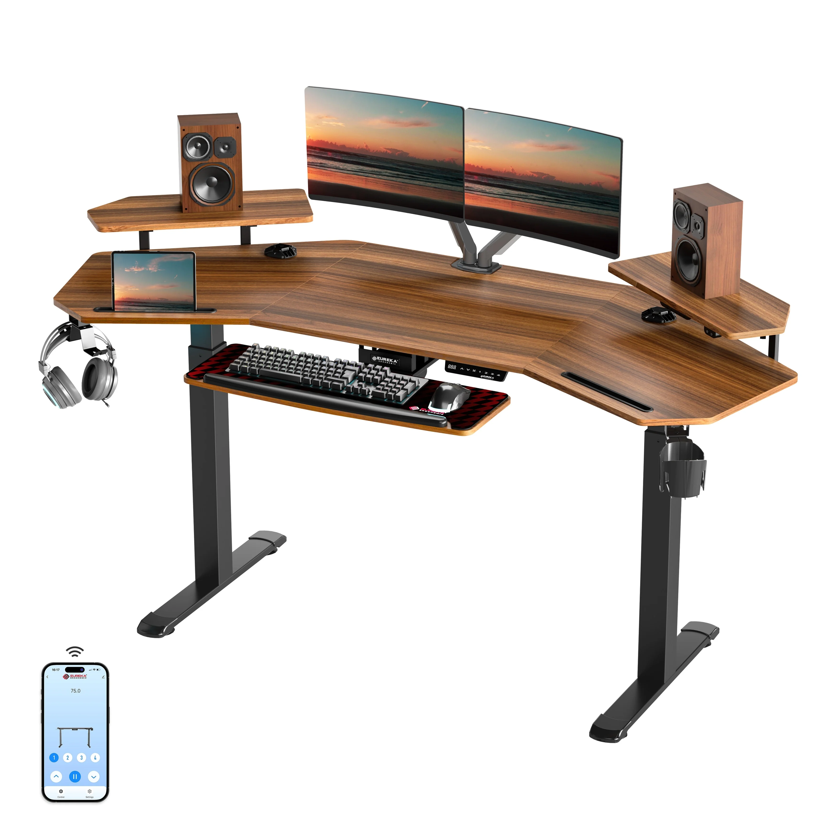 Eureka Ergonomic 72 Large Multifunctional Standing Desk with Keyboard Tray, Walnut