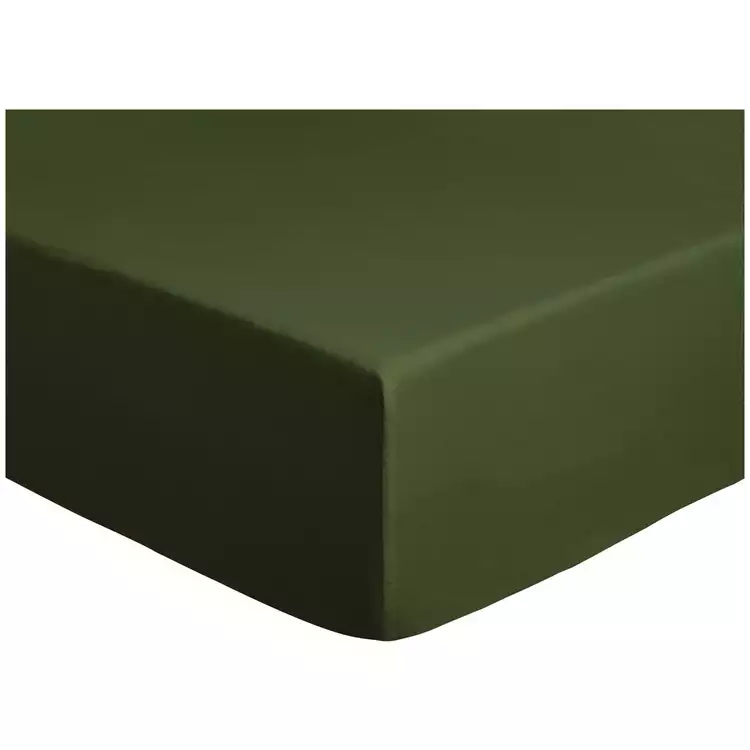 Habitat Cotton Brushed Plain Green Fitted Sheet - Single