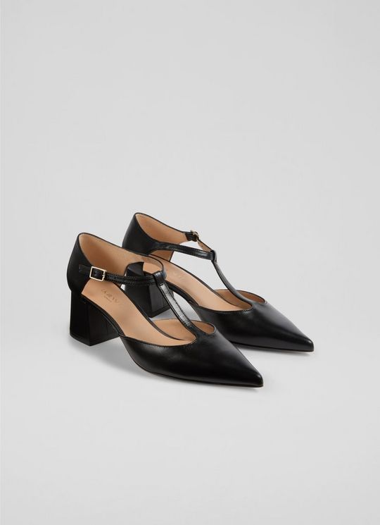 Mikayla Black Leather Mary Jane Open Courts