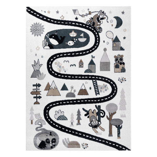Dywan FUN Route dla dzieci, ulica, zwierzęta krem 80x150 cm