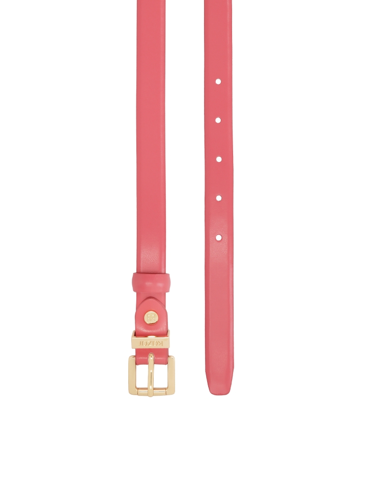 Narrow leather belt in coral color
