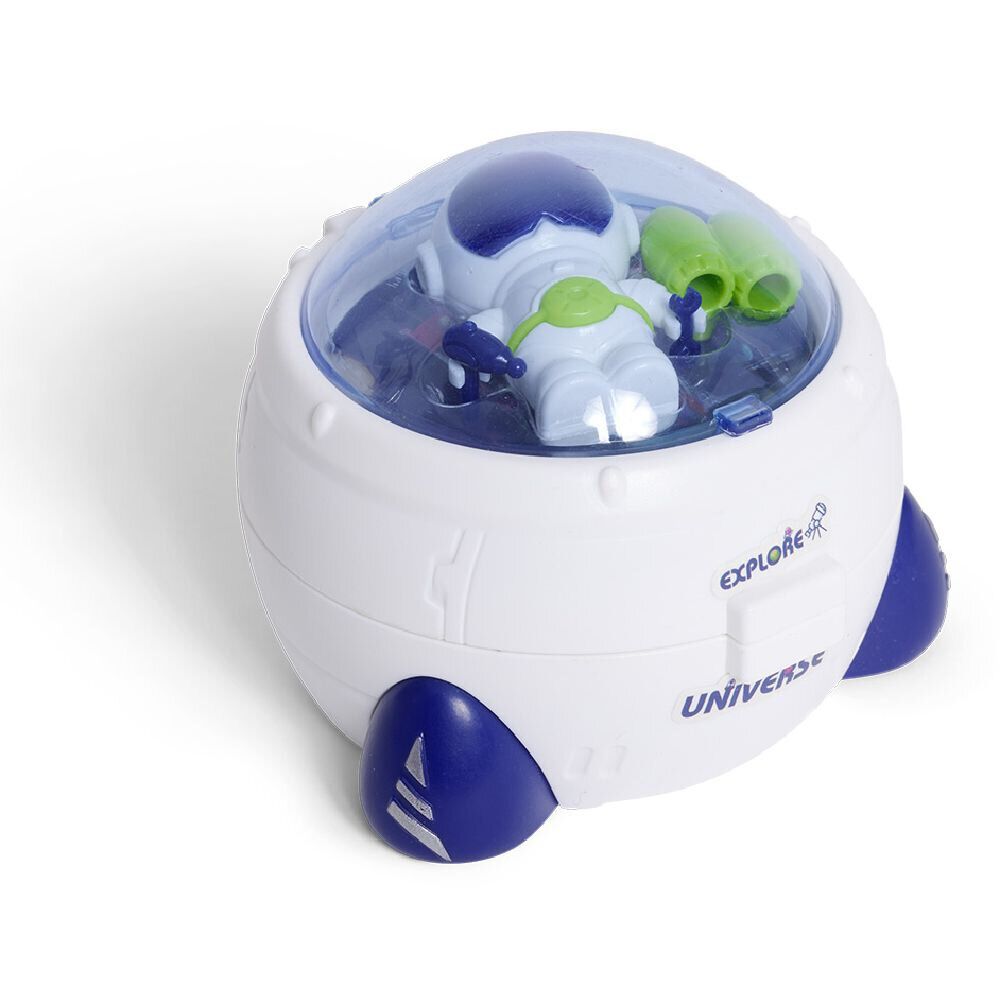 Mini astronaute avec fusée bleu et blanc Ø8xH8cm