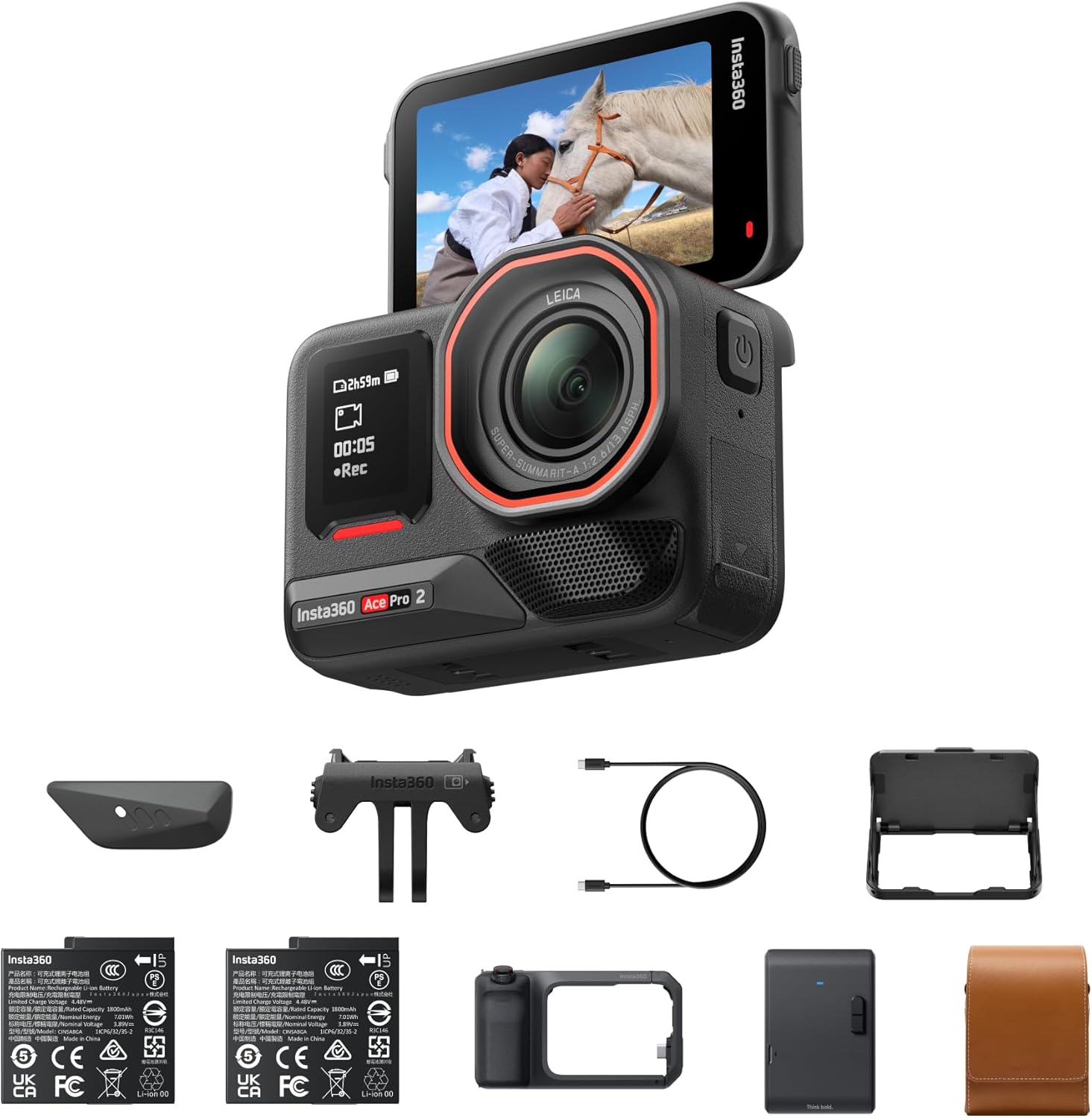 Insta360 Ace Pro 2 Flash Print Bundle - 8K Waterproof Action Camera Co-Engineered with Leica  1/1.3 Sensor  Dual AI Chip  Leading Low Light  Xplorer Grip Pro Kit for Street Photography