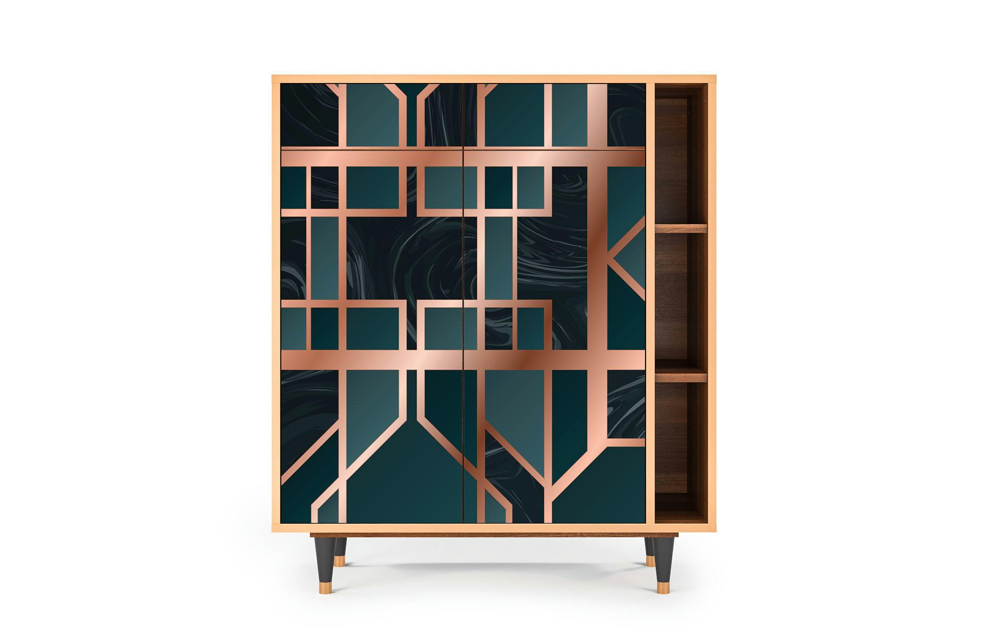 EMERALD METRO - Buffet  bleu-vert 2 tiroirs et 2 portes L 94 cm