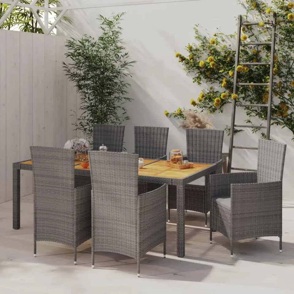 vidaXL - Tuinset - Grijs - Poly rattan - 190 cm tafellengte