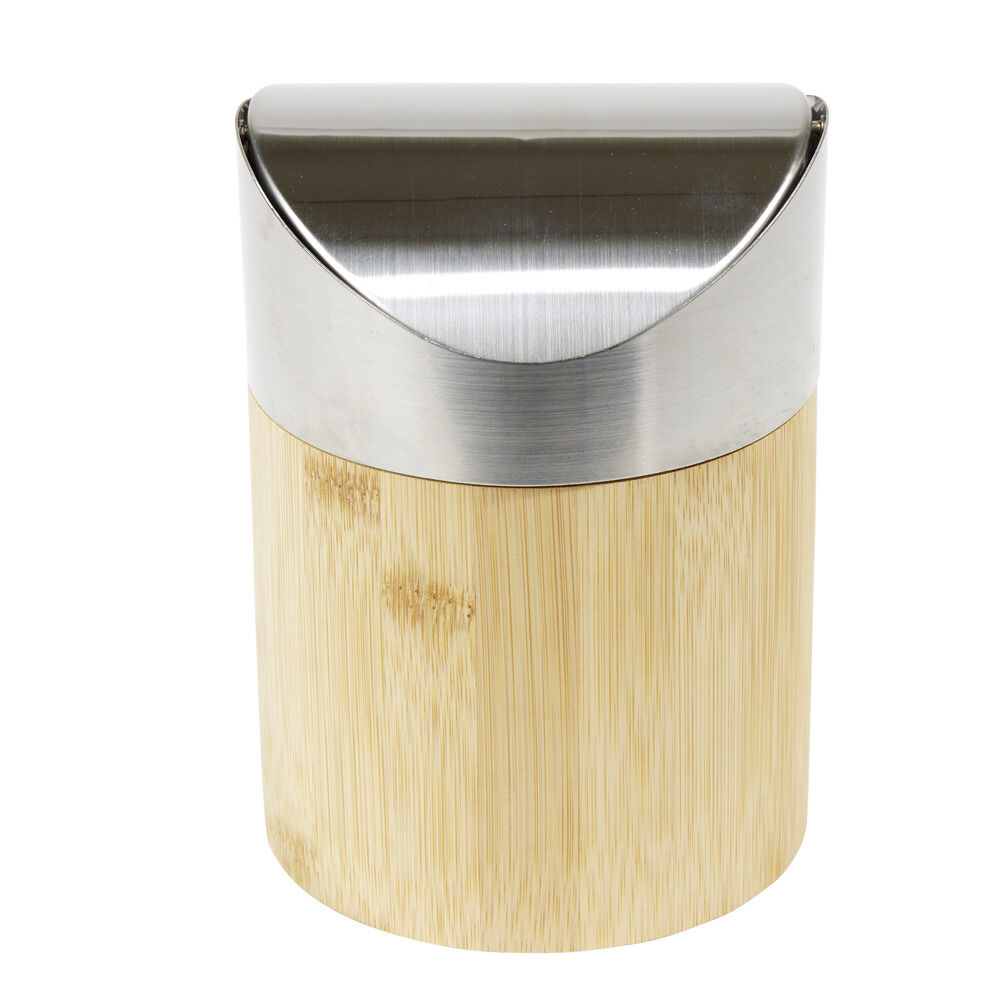 Poubelle de table en bambou et métal Ø12xH16,5cm
