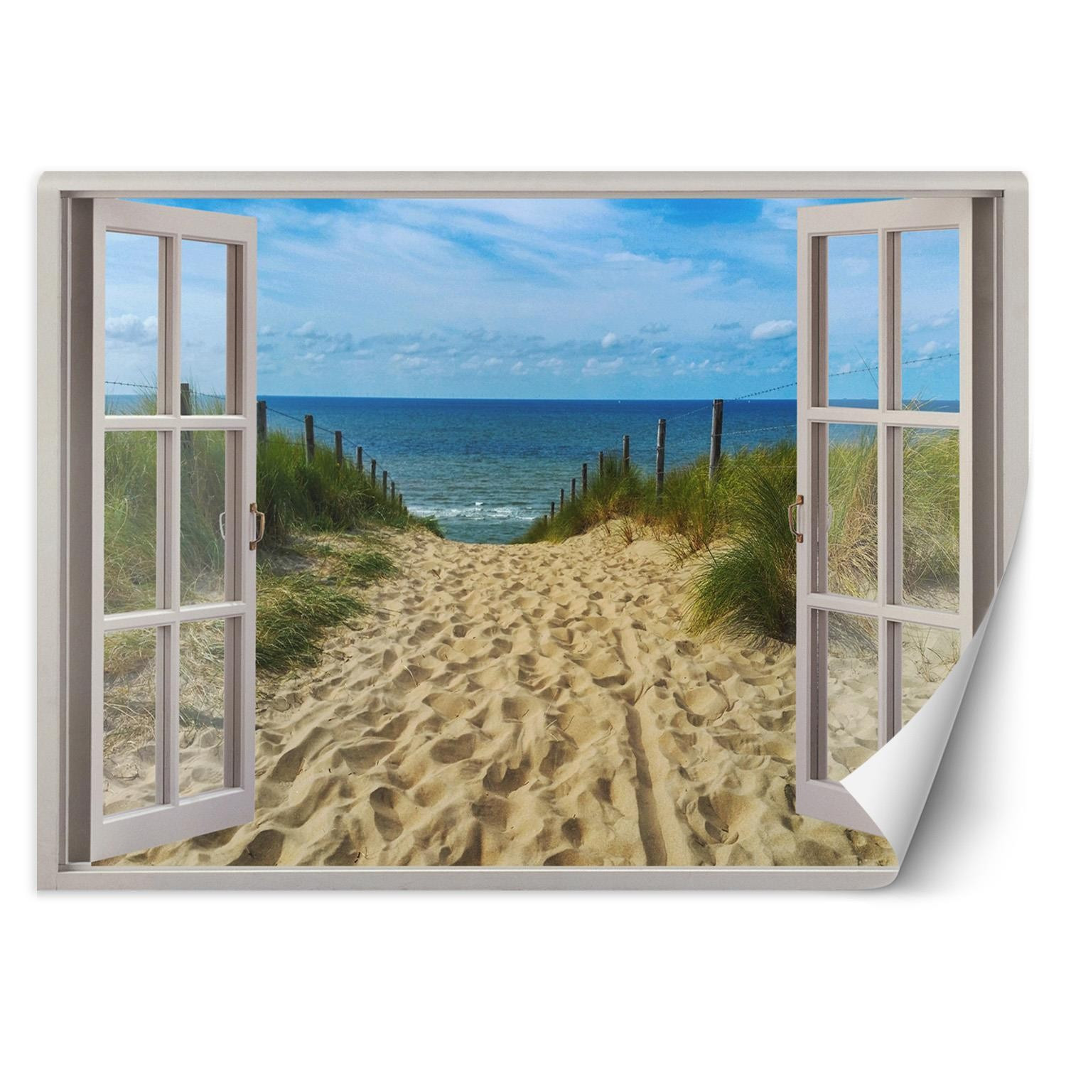 Feeby Fototapeta, Okno morze plaża niebo 140x100