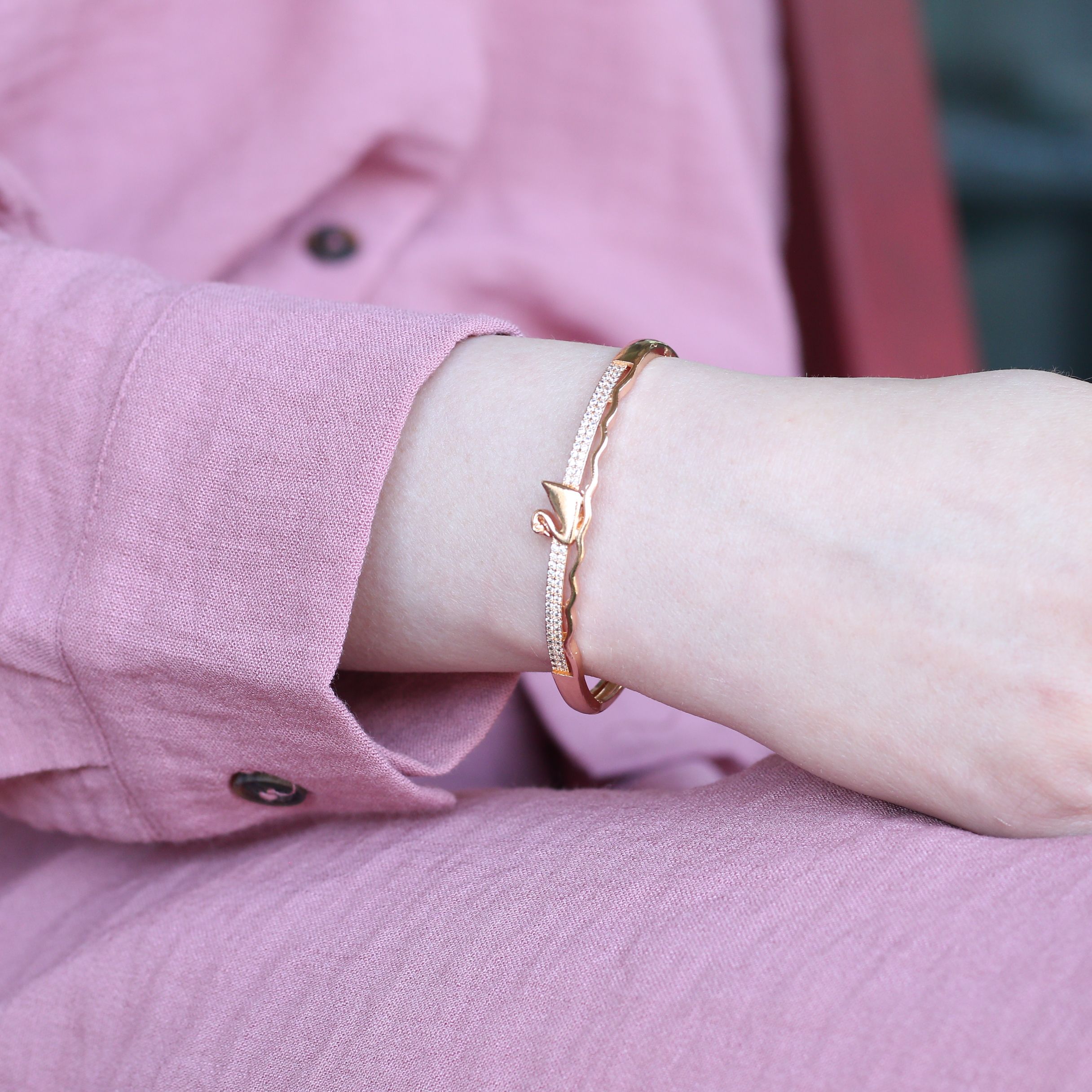 The Colourful Aura Brass Swan Zircon Lightweight Ethnic Stacking Wedding Cuff Bangle