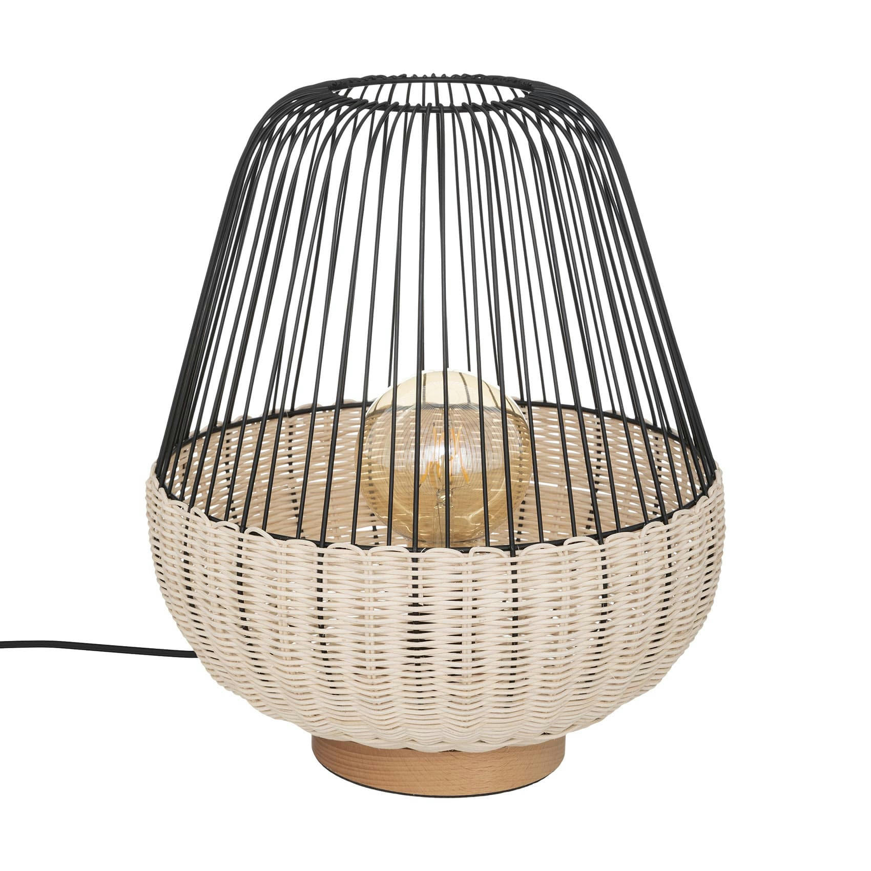 - Lampe à poser au style contemporain métal/rotin naturel 30.5x35.5 cm