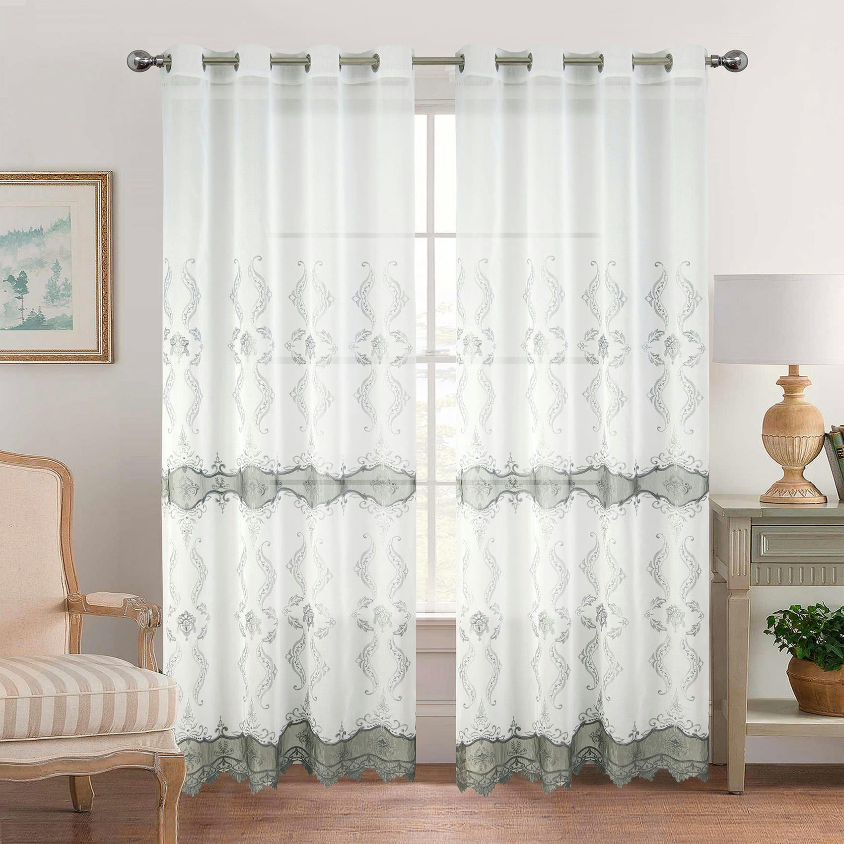 - Paire de voilage au style oriental polyester gris clair 140x260 cm