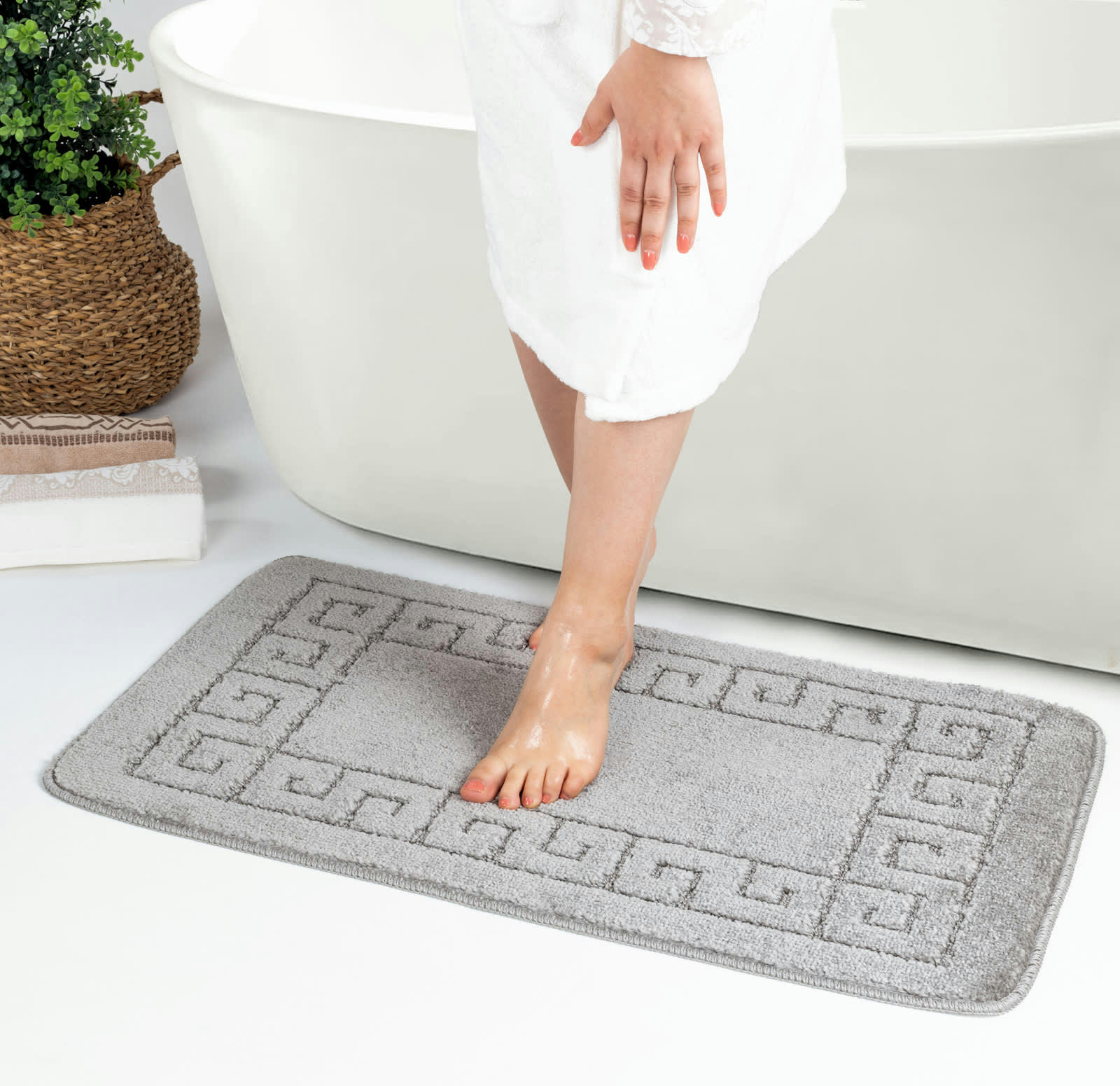 POPPY - Set de 2 Tapis de Salle de Bain Uni Chic Gris 80x50/40x40