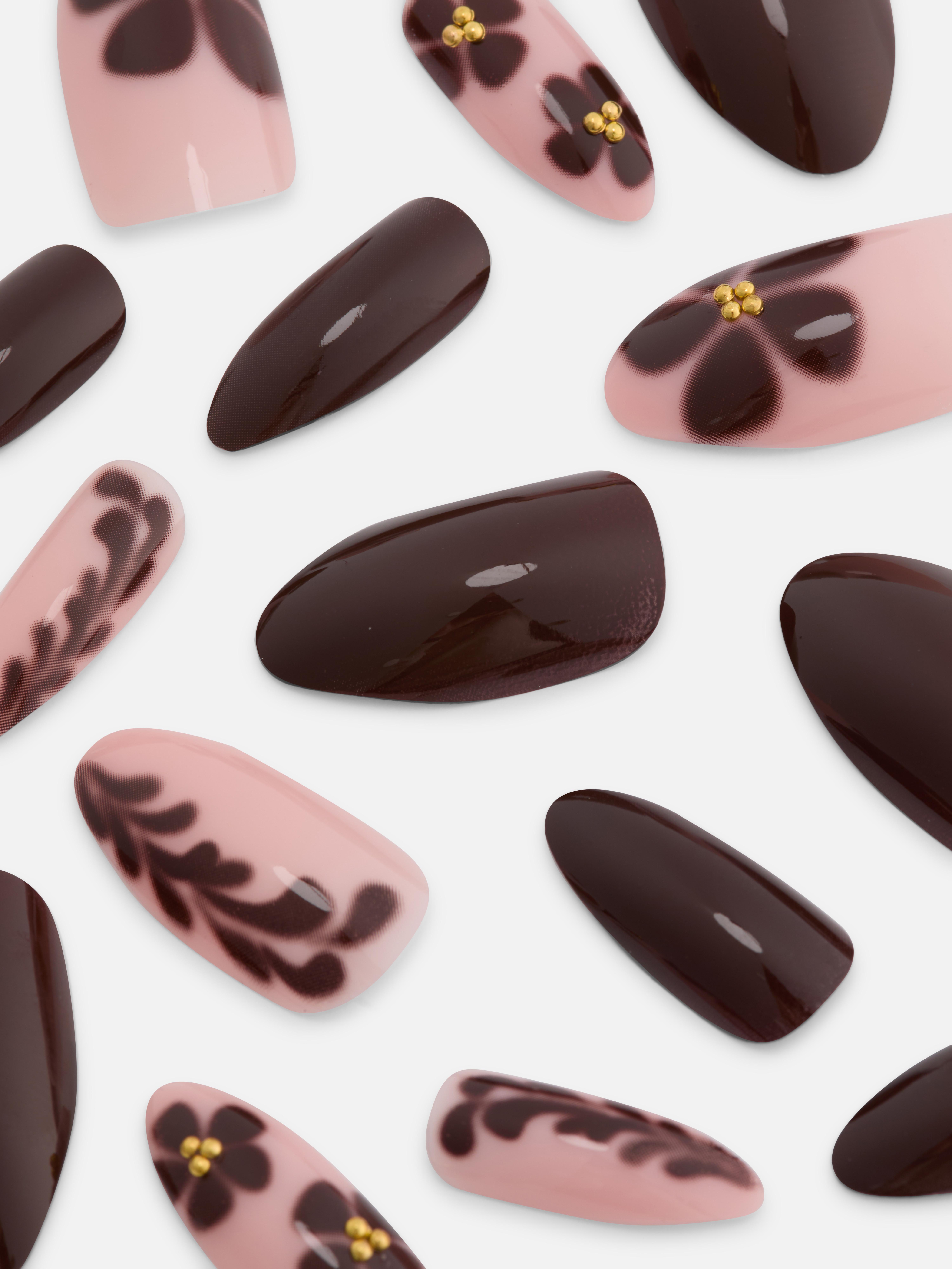 PS... Flower Pointed Gloss False Nails