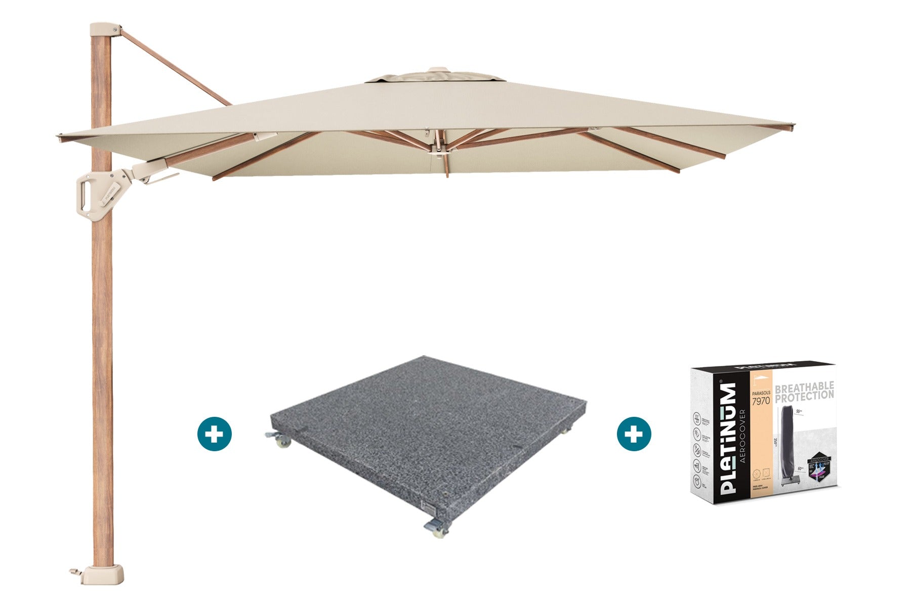 Platinum Challenger Premium T2 3,5x2,6m.-Champagne Teak+ voet+hoes